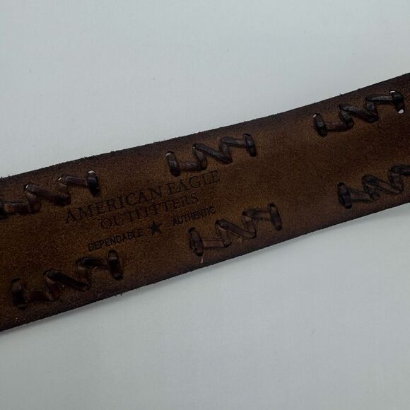 Vintage Y2K American Eagle Brown Woven Leather Belt Brass D Buckle Women Medium - Picture 6 of 7